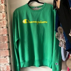 Champion Bright Green Crewneck with Yellow Logo graphic relaxed fit sweater